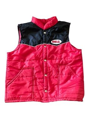 Bell vintage red, black & white button up puffer vest